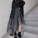 Heavy Industry Color Matching Mesh Irregular Hem Semi Black Skirt