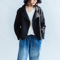 Stylish black woolen coats double breast short winter jackets casual style
