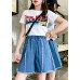 Modern Blue Elastic Waist Patchwork Tassel Cotton Denim Hot Pants Summer